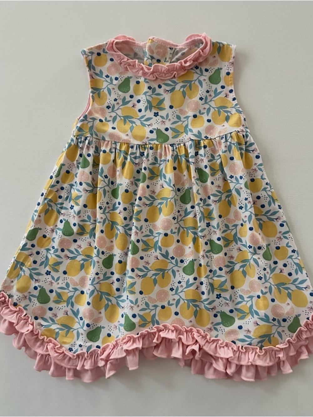 Magnetic Me 12-18 Months Baby Girl Pink-Trim Fruit & Leaf Print Dress Lemon